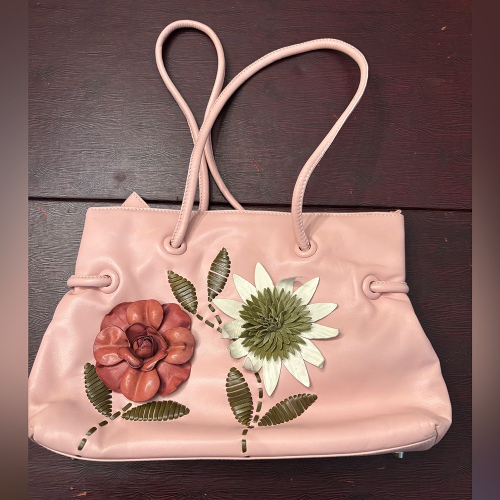Floral Embellished Pink Handbag- used once